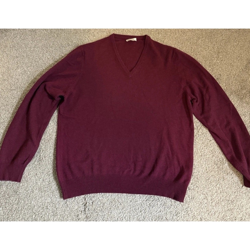 Gran Sasso Men's 52 L Wool Cashmere V-Neck Sweater Burgundy Made in Italy